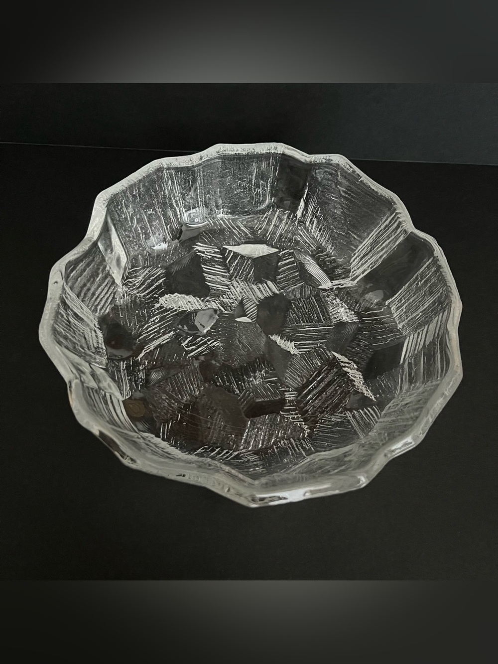 Vintage Hoya Iceberg Glass Serving Decorative Bowl Japan Brutalist MCM 1970s